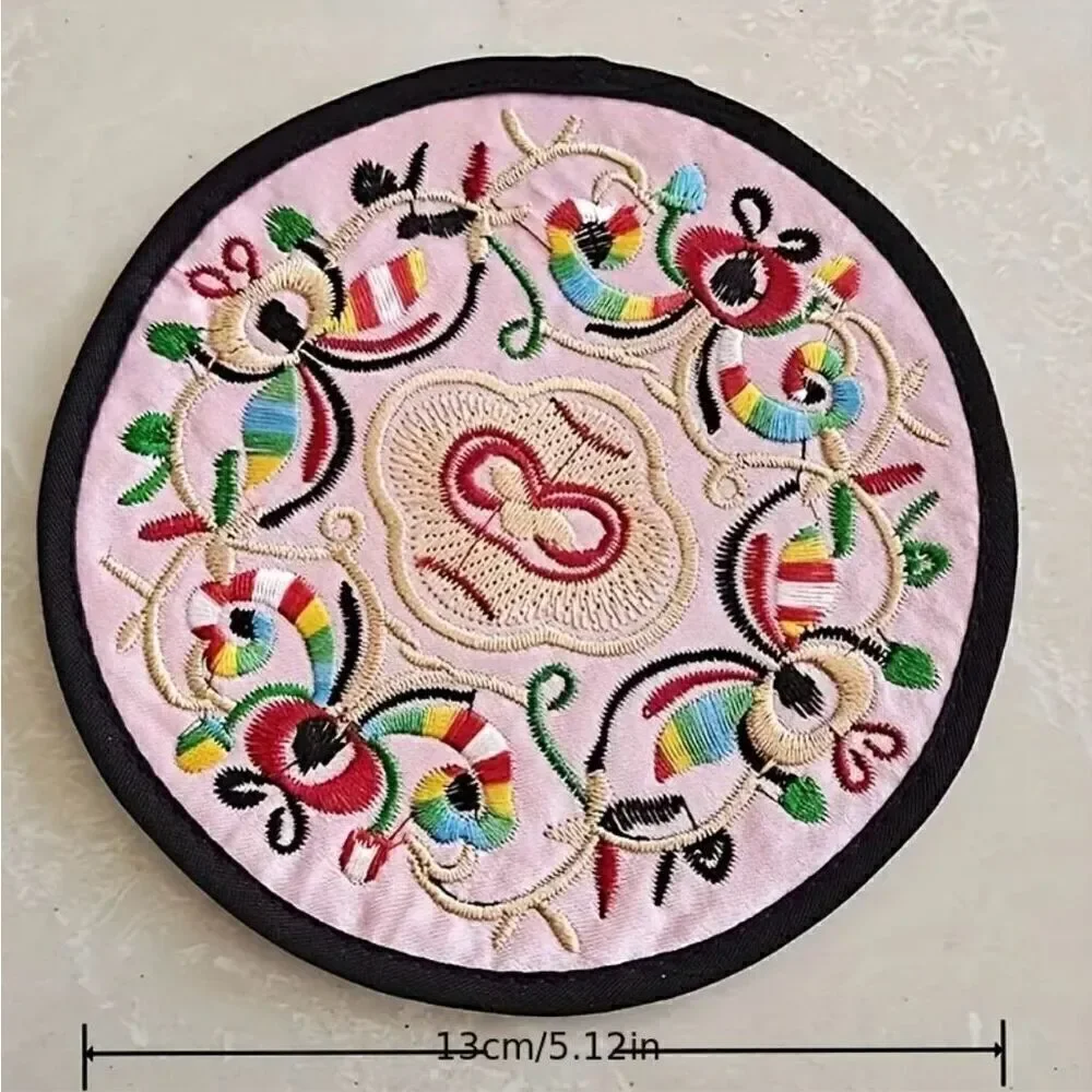 4pc Set Embroidered Cloth Table Mats  Durable Protective Coasters Assorted